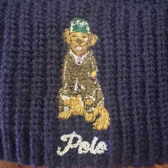 Polo Ralph Lauren Beanie Embroidered Logo Golden Retriever Dog Blue PC1382 NWT - Picture 2 of 13